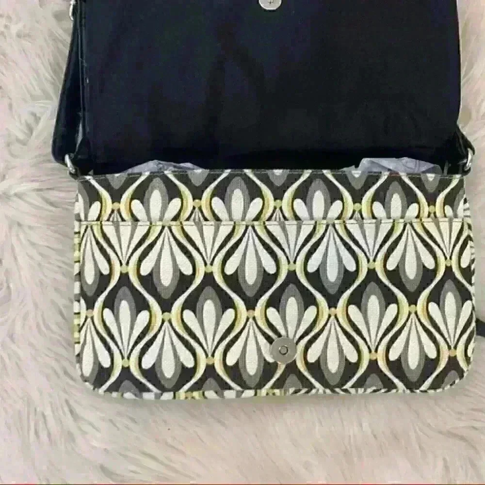 Relic by Fossil Handbag Crossbody w/ built in wallet Black Yellow Gray Canvas